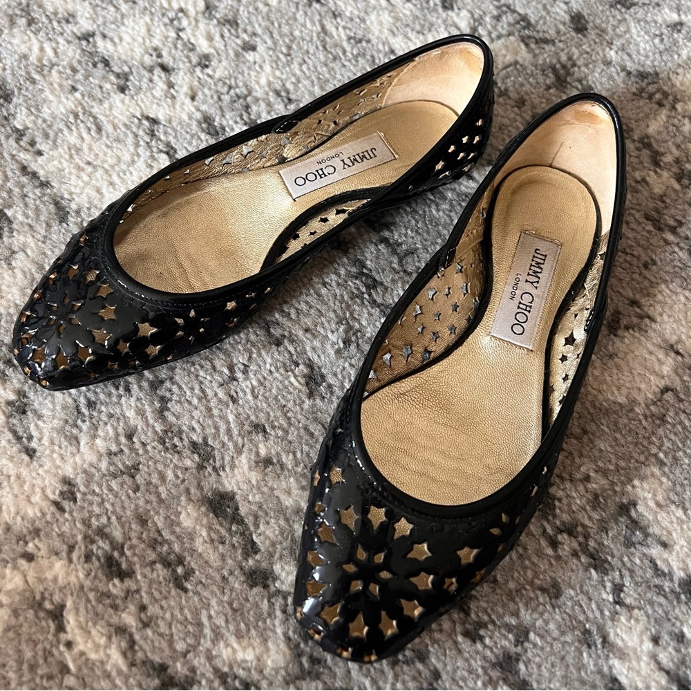 Jimmy Choo leather flats with laser-cut stars. Size 36